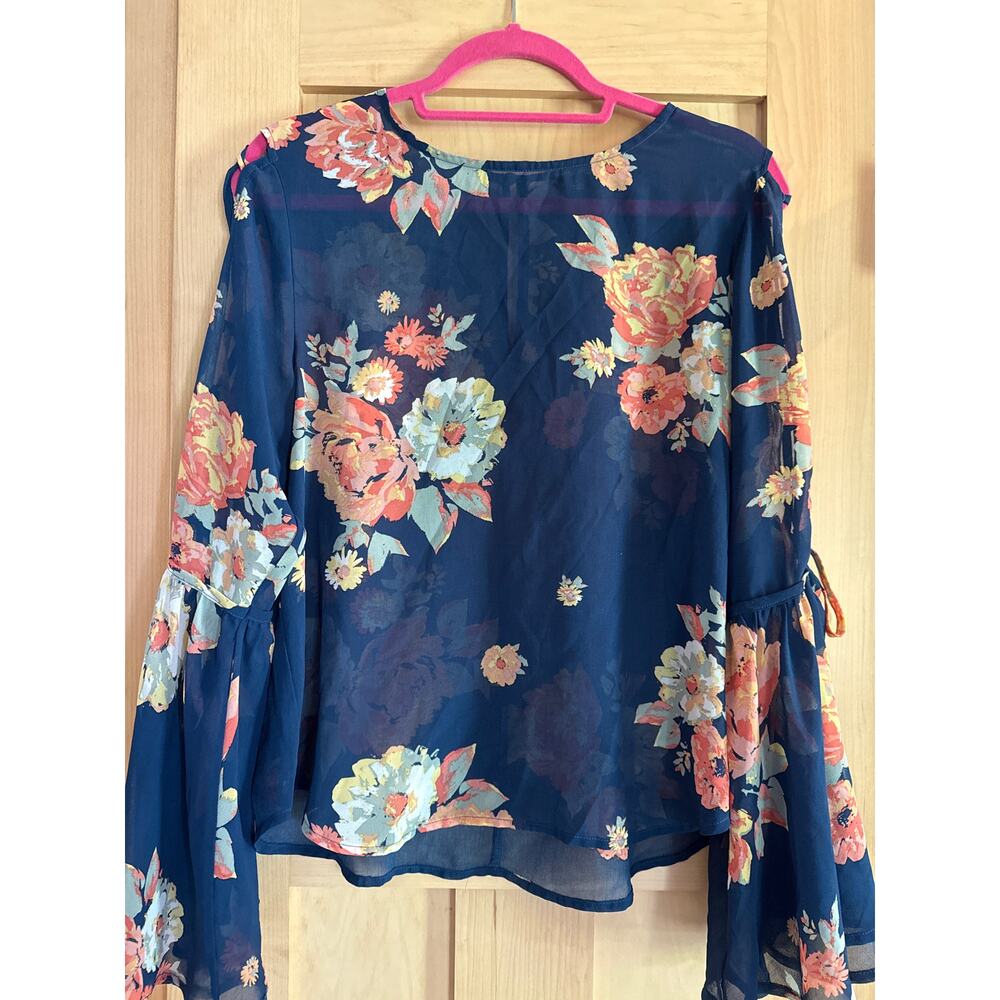 LILY ROSE Sheer Floral Blouse Size Large Bell Sleeves